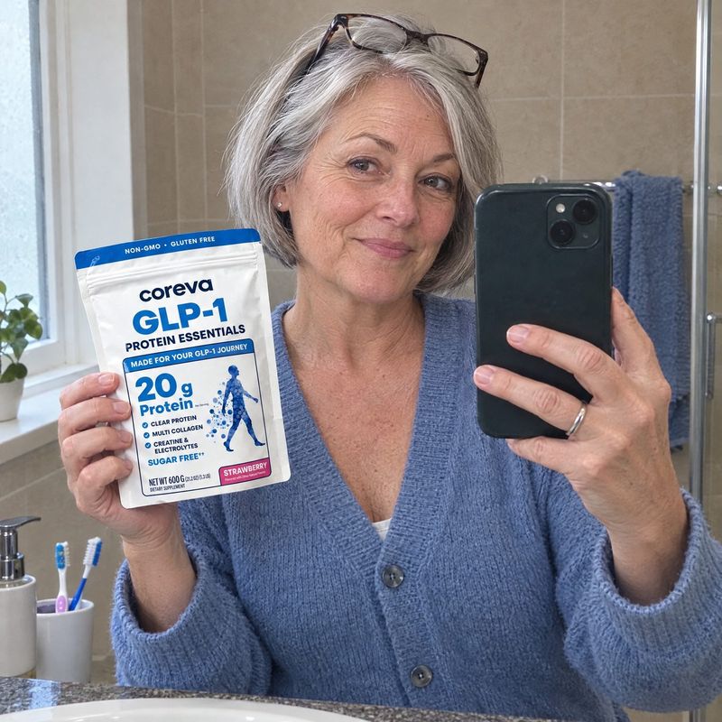 Customer with Coreva in her bathroom