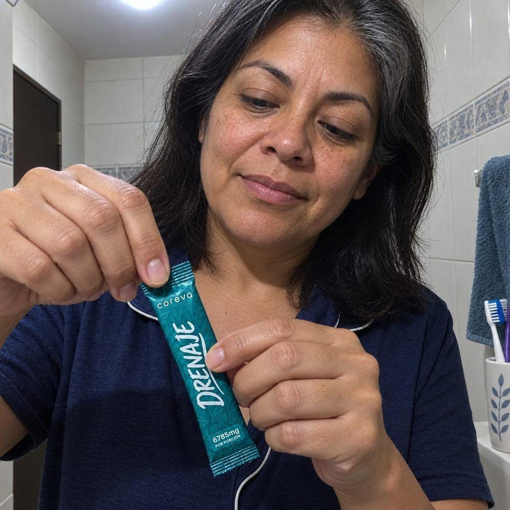 Clienta con su frasco de coreva
