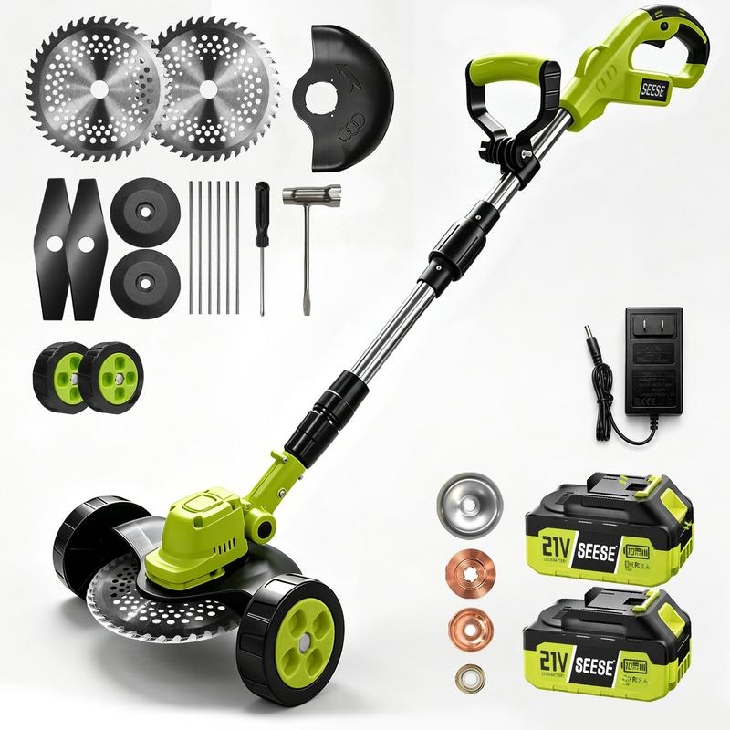 Everything included &mdash; trimmer, two 21V batteries, charger, saw blades, metal blades, trimmer line, wheels, guard and tools