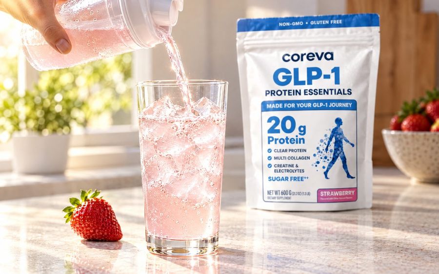 Pouring a light strawberry drink