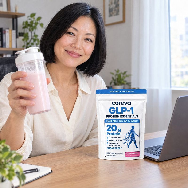 Customer at her desk with Coreva
